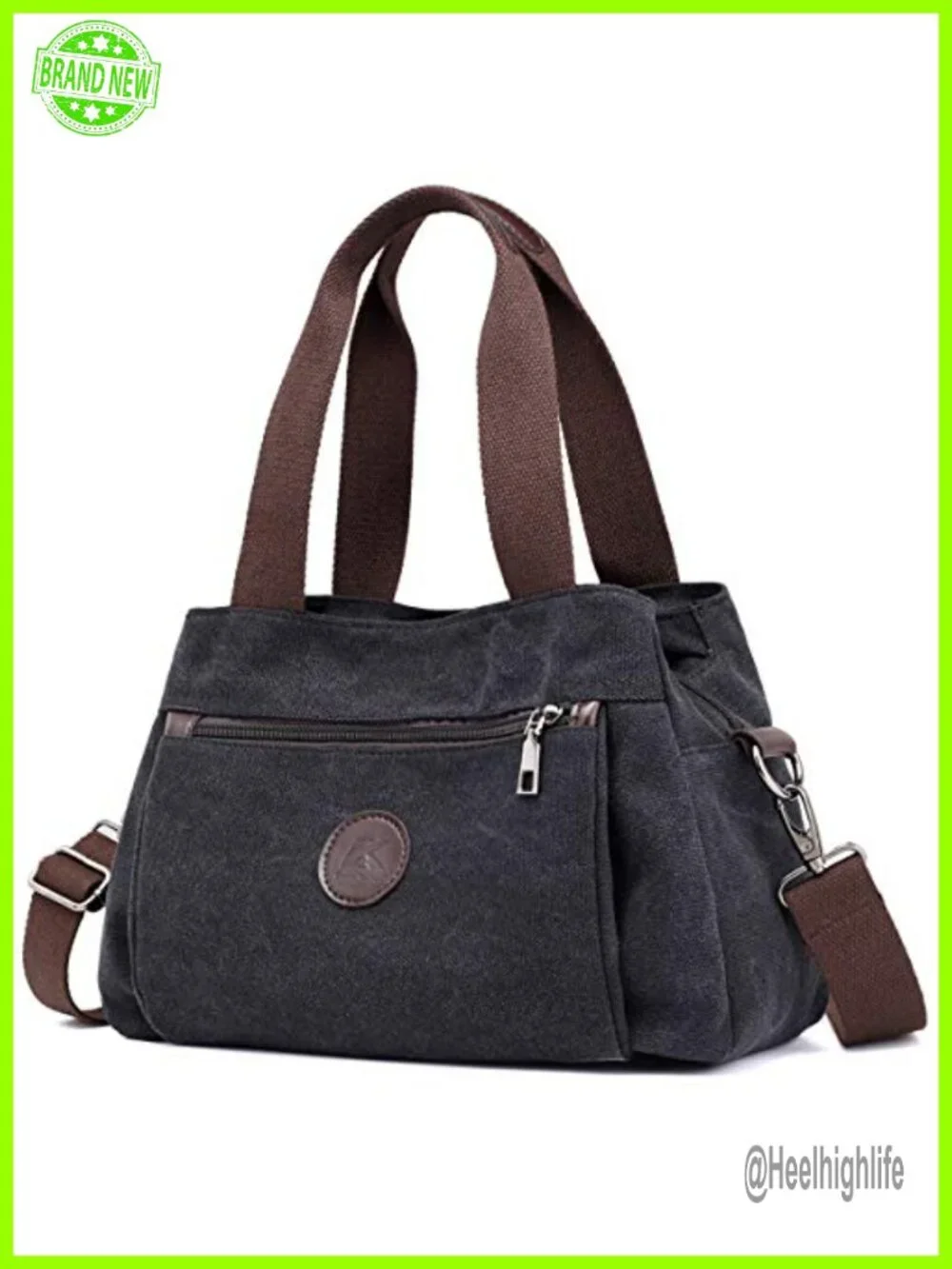 Canvas Crossbody Hobo Handbag with Triple Zip Pockets, Multi Compartment